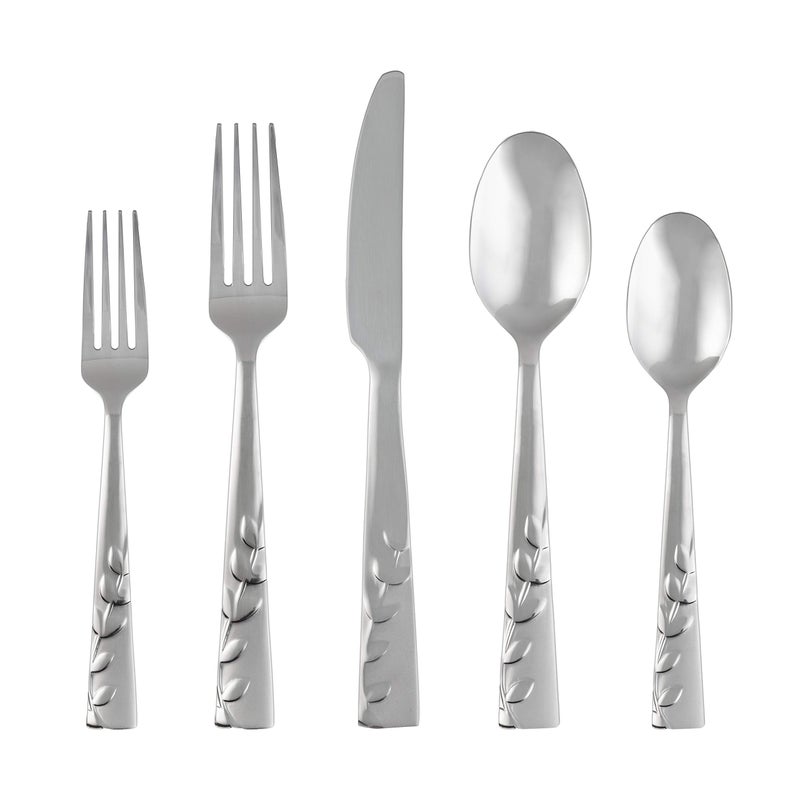 Cambridge Silversmiths 268320R Blossom Sand 20-Piece Flatware Silverware Set, Service for 4, Stainless Steel, Includes Forks/Knives/Spoons, Brushed Finish - Image 1