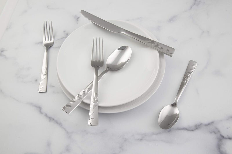 Cambridge Silversmiths 268320R Blossom Sand 20-Piece Flatware Silverware Set, Service for 4, Stainless Steel, Includes Forks/Knives/Spoons, Brushed Finish - Image 3