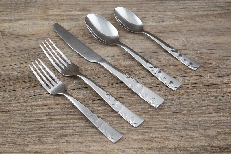 Cambridge Silversmiths 268320R Blossom Sand 20-Piece Flatware Silverware Set, Service for 4, Stainless Steel, Includes Forks/Knives/Spoons, Brushed Finish - Image 2