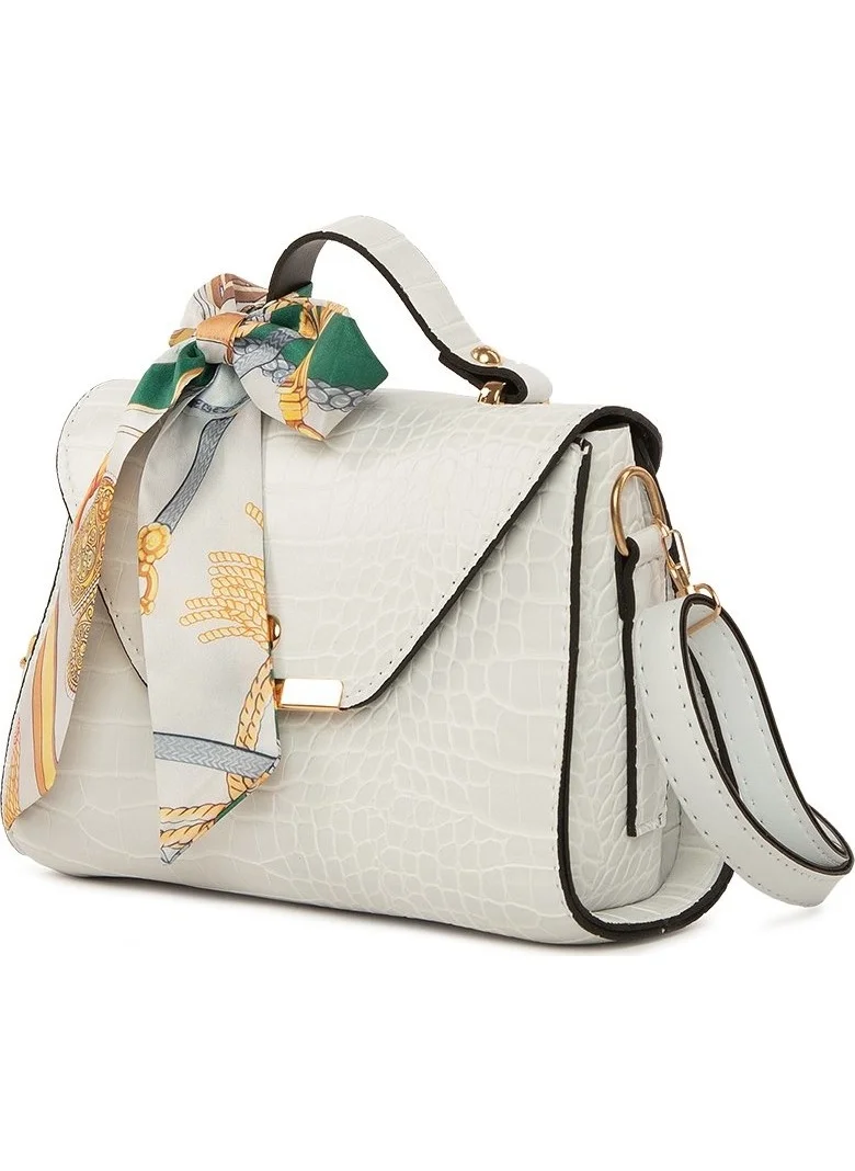 باجموري Crocodile White Covered Shawl Hanger Bag
