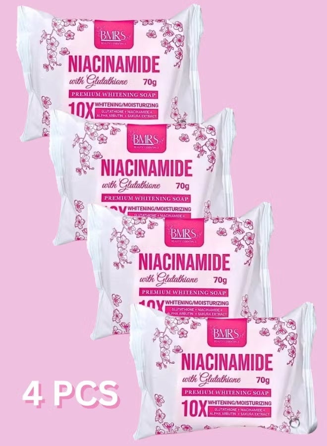 Niacinamide with Glutathione Soap Pack of 4 Whitening and Brightening Face and Body 70g Each