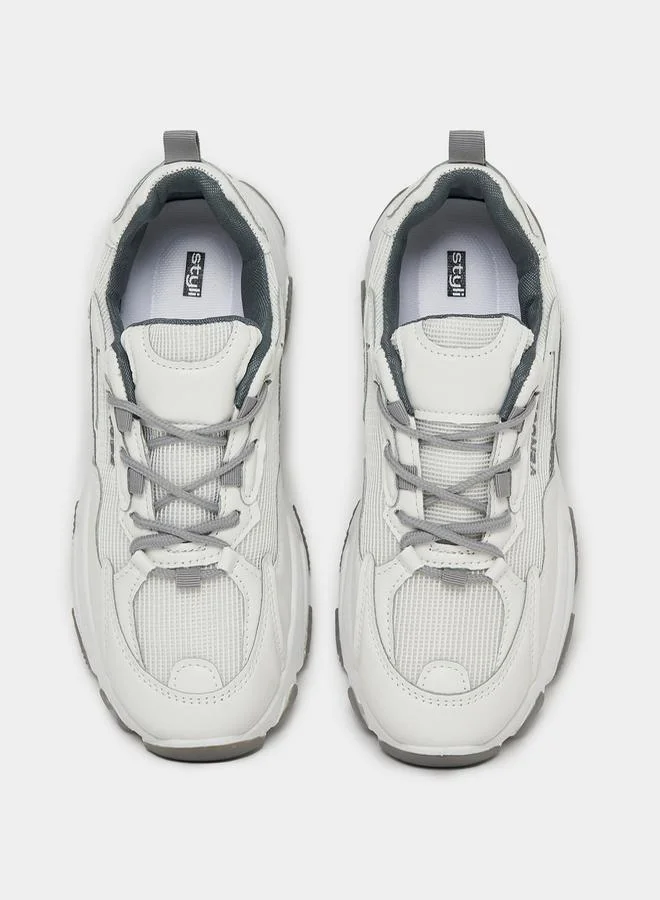 Styli Textured Lace Up Platform Sneakers