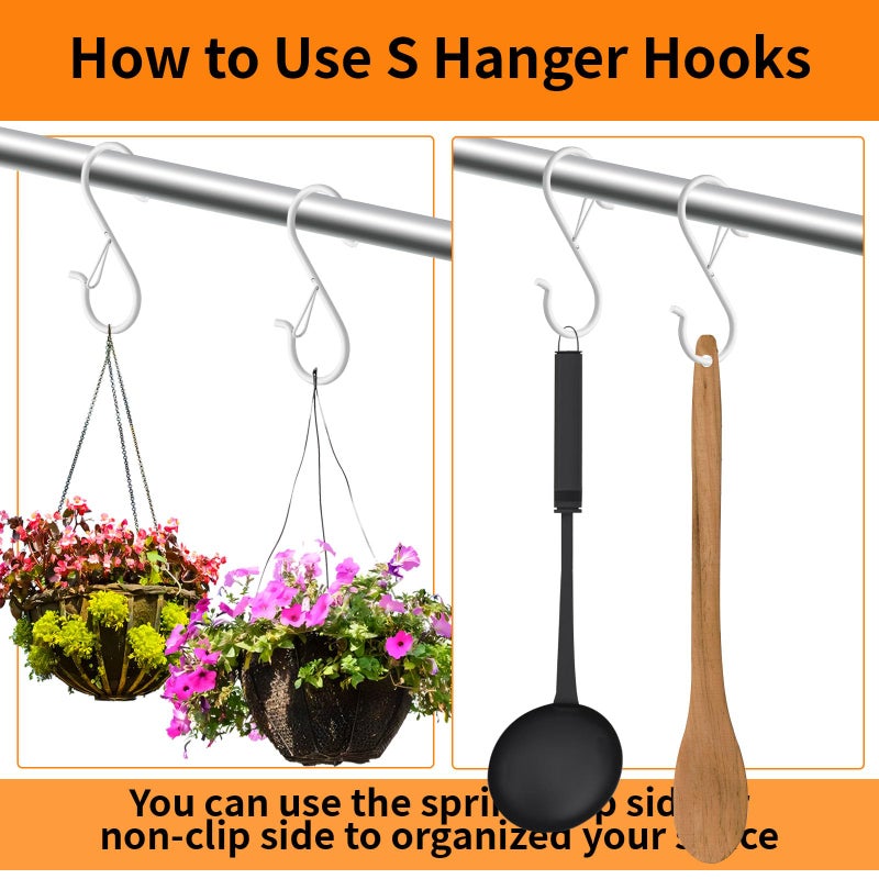 iCafePub 12 PCS S Hooks for Hanging with Safety Buckle, 3.5 inch Heavy Duty Metal S Shaped Hooks Stainless Steel for Hanging Kitchen Utensil, Cups, Pots, Plants, Bags, Hats (White) - Image 5