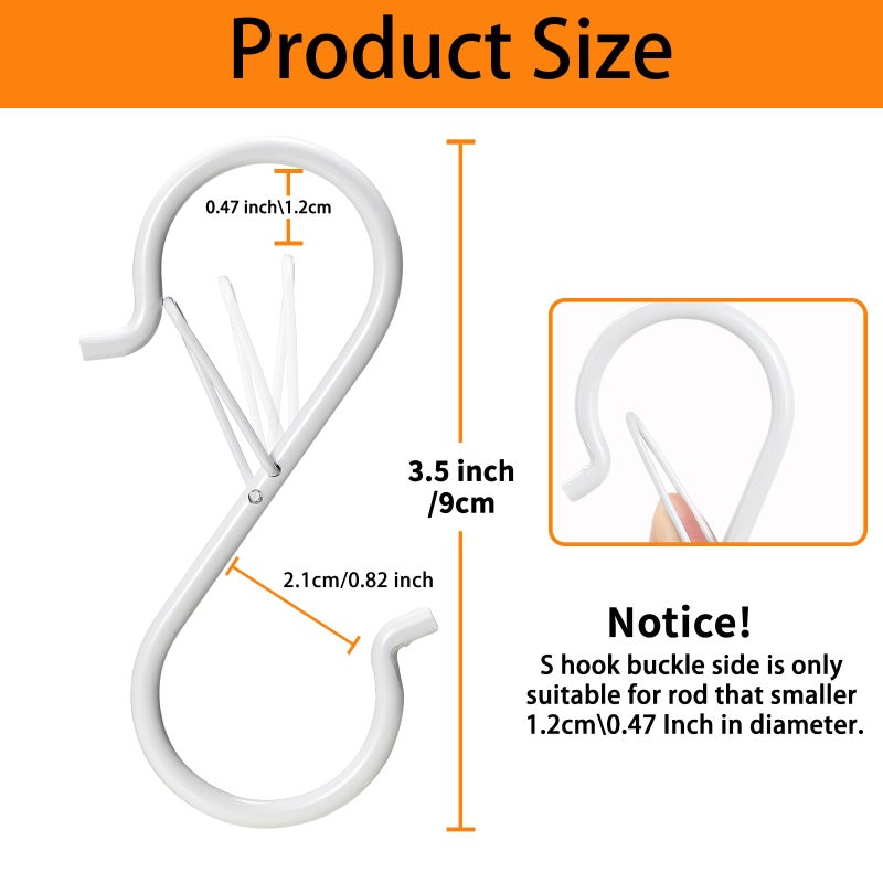 iCafePub 12 PCS S Hooks for Hanging with Safety Buckle, 3.5 inch Heavy Duty Metal S Shaped Hooks Stainless Steel for Hanging Kitchen Utensil, Cups, Pots, Plants, Bags, Hats (White) - Image 3