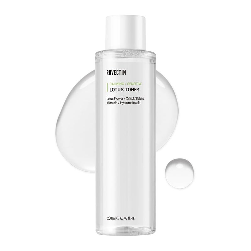 ROVECTIN Calming Lotus Water Toner - pH4.7 Extra Soothing and Hydrating for Trouble Care | 40% Lotus Flower Extract for Purifying | Hyaluronic Acid, Alcohol-Free, Vegan, K-Beauty (6.76 fl. oz, 200ml) - Image 1