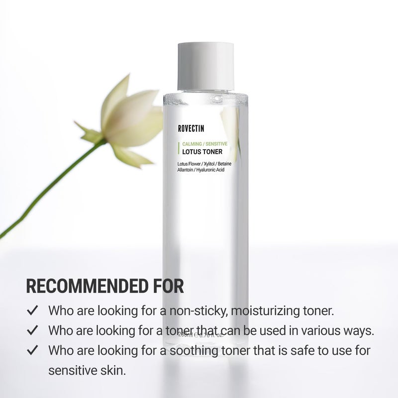 ROVECTIN Calming Lotus Water Toner - pH4.7 Extra Soothing and Hydrating for Trouble Care | 40% Lotus Flower Extract for Purifying | Hyaluronic Acid, Alcohol-Free, Vegan, K-Beauty (6.76 fl. oz, 200ml) - Image 3