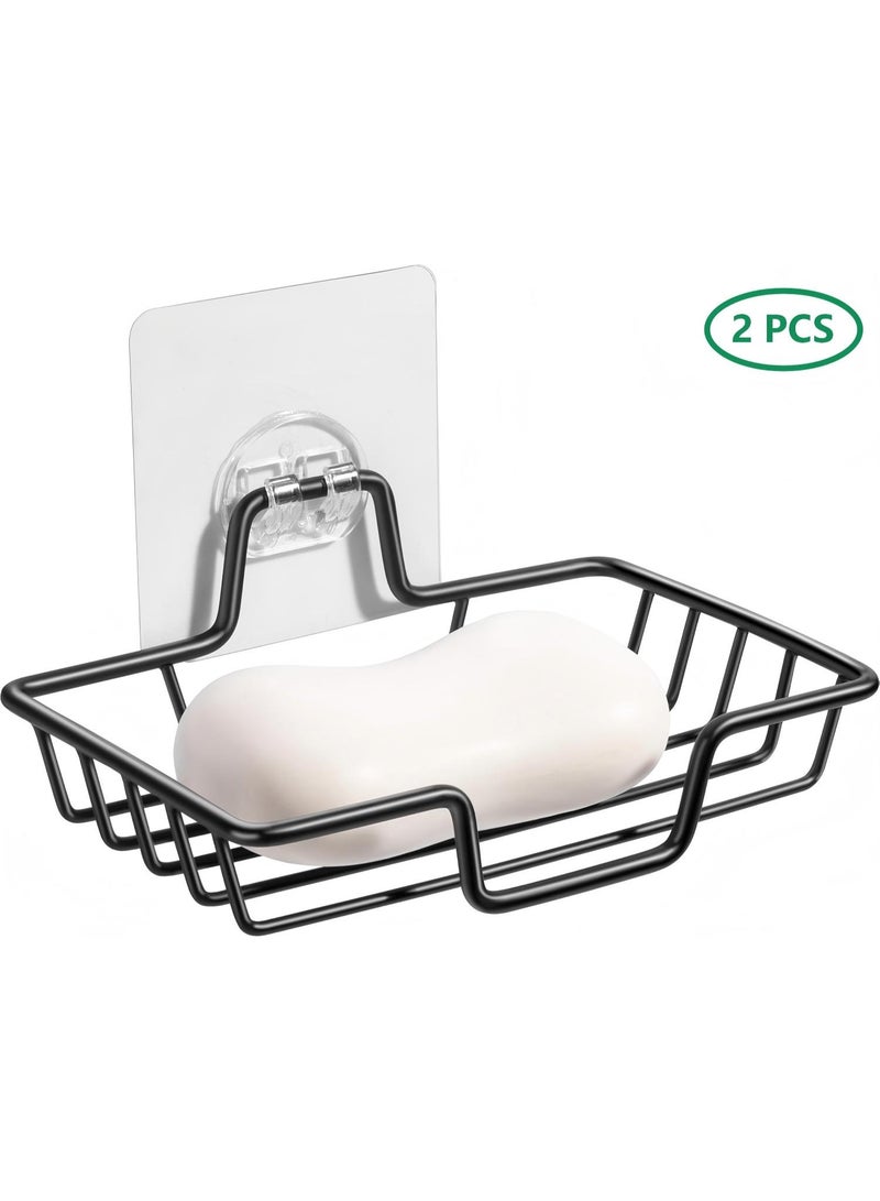 2 PCS Bar Soap Holder for Shower, 304 Stainless Steel Rustproof, Wall Adhesive, Soap Tray Bar Soap Sponge Holder for Bathroom & Kitchen, Black - Image 1
