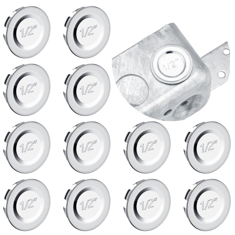 Yaocom 12 Pcs Knockout Seal Electrical Box 1/2 Inch Knockout Plugs Round Steel Removable Seal Cap for Closure Unused Box Outlets, Compatible with Size of The Conduit Pipe - Image 1