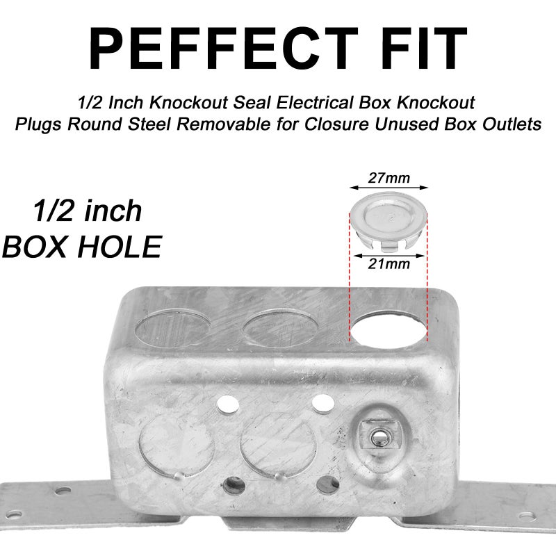 Yaocom 12 Pcs Knockout Seal Electrical Box 1/2 Inch Knockout Plugs Round Steel Removable Seal Cap for Closure Unused Box Outlets, Compatible with Size of The Conduit Pipe - Image 2