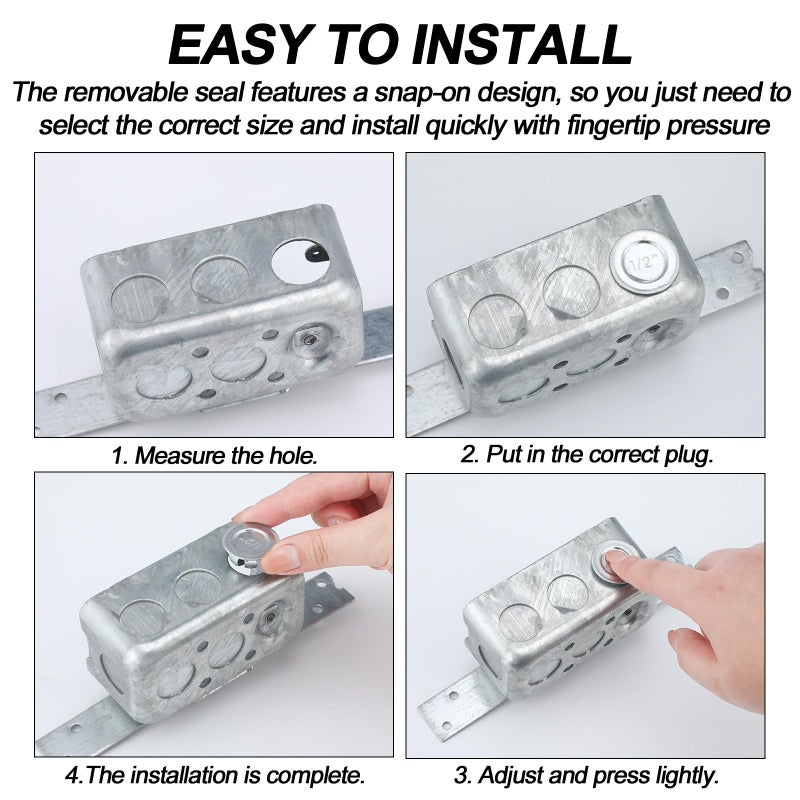 Yaocom 12 Pcs Knockout Seal Electrical Box 1/2 Inch Knockout Plugs Round Steel Removable Seal Cap for Closure Unused Box Outlets, Compatible with Size of The Conduit Pipe - Image 4