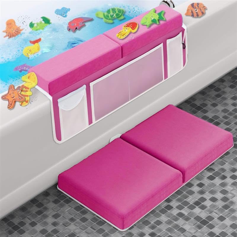 Supa Ant Baby Bath Kneeler and Elbow Rest Pad –Mom’s Choice Award Winner –US-Designed Extra Thick Bathtub Kneeling Pad with 8 Suction Cups, 5-Pocket Organizer, Non-Slip, Cushioned, Durable (Pink) - Image 2