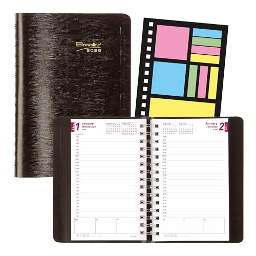 Brownline® 2025 PlannerPlus™ Daily/Monthly Planner, Appointment Book, 12 Months, January to December, Twin-Wire Binding, 8" x 5", Black (CB634WN.BLK-25) - Image 1