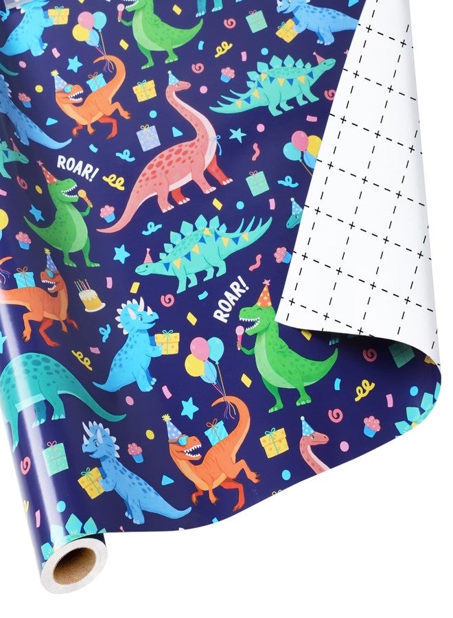 LaRibbons Dinosaur Wrapping Paper for Boys - 17 Inches X 33 Feet (47 sq. ft. ttl.), Blue Dinosaur Party Design Gift Wrap, Perfect for Kids, Birthdays, Baby Shower, Party, Celebrations - Image 1