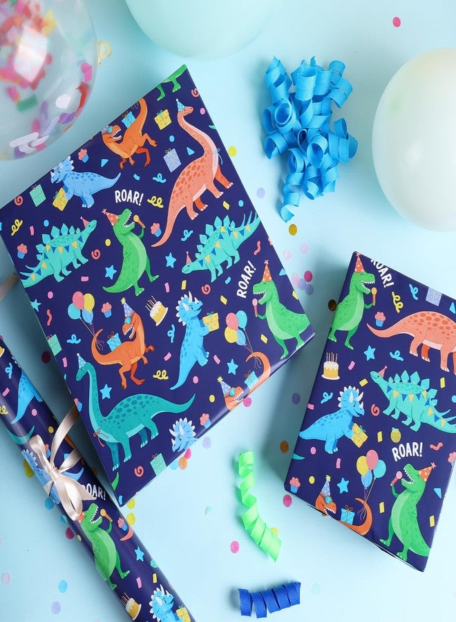 LaRibbons Dinosaur Wrapping Paper for Boys - 17 Inches X 33 Feet (47 sq. ft. ttl.), Blue Dinosaur Party Design Gift Wrap, Perfect for Kids, Birthdays, Baby Shower, Party, Celebrations - Image 2