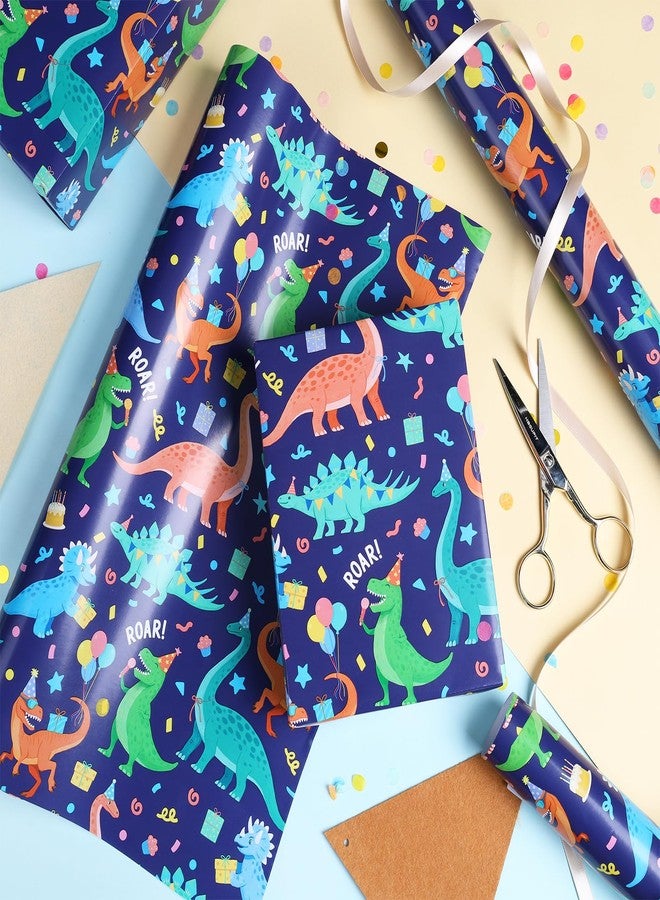 LaRibbons Dinosaur Wrapping Paper for Boys - 17 Inches X 33 Feet (47 sq. ft. ttl.), Blue Dinosaur Party Design Gift Wrap, Perfect for Kids, Birthdays, Baby Shower, Party, Celebrations - Image 5