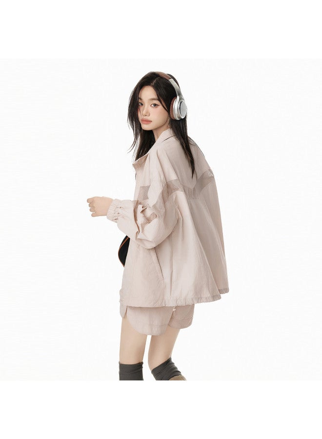 EPTISON Women's Sporty Outfit Set 2025 Summer New Thin Fashion Patchwork Jacket Elastic Waist Shorts Casual Two-piece Set - Image 5