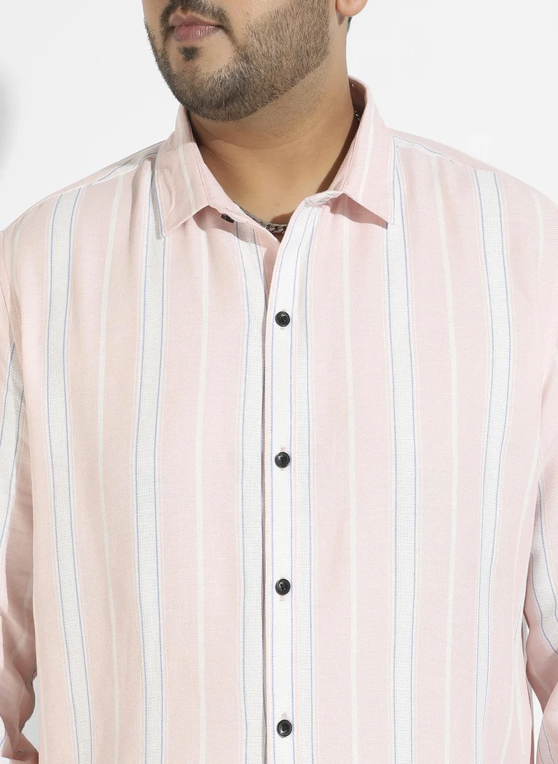 Instafab Plus Men's Light Pink Shadow Striped Shirt
