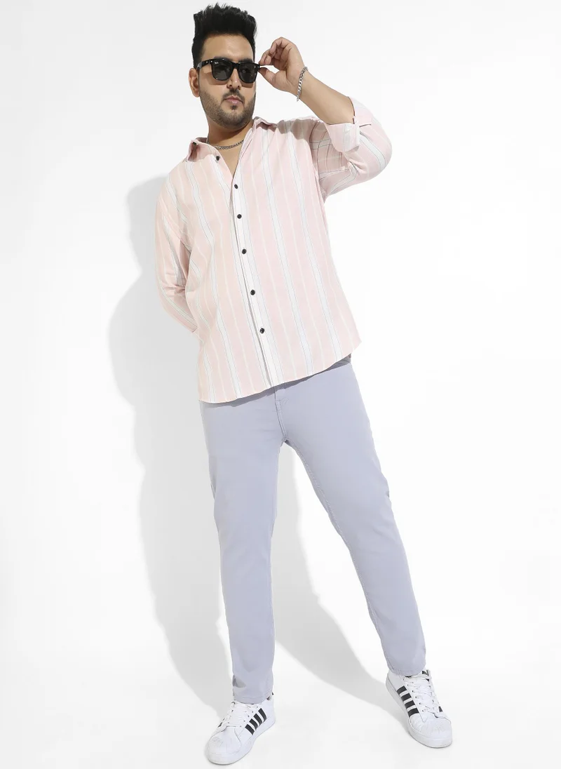 Instafab Plus Men's Light Pink Shadow Striped Shirt