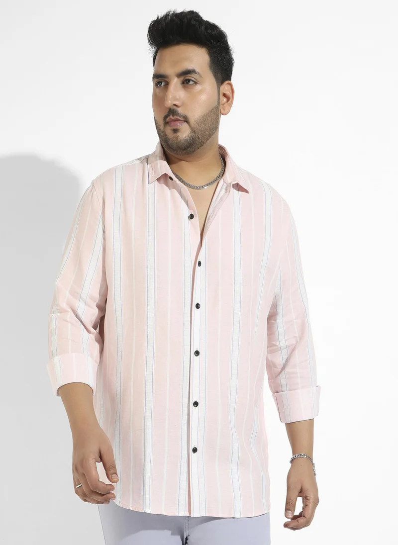 Instafab Plus Men's Light Pink Shadow Striped Shirt