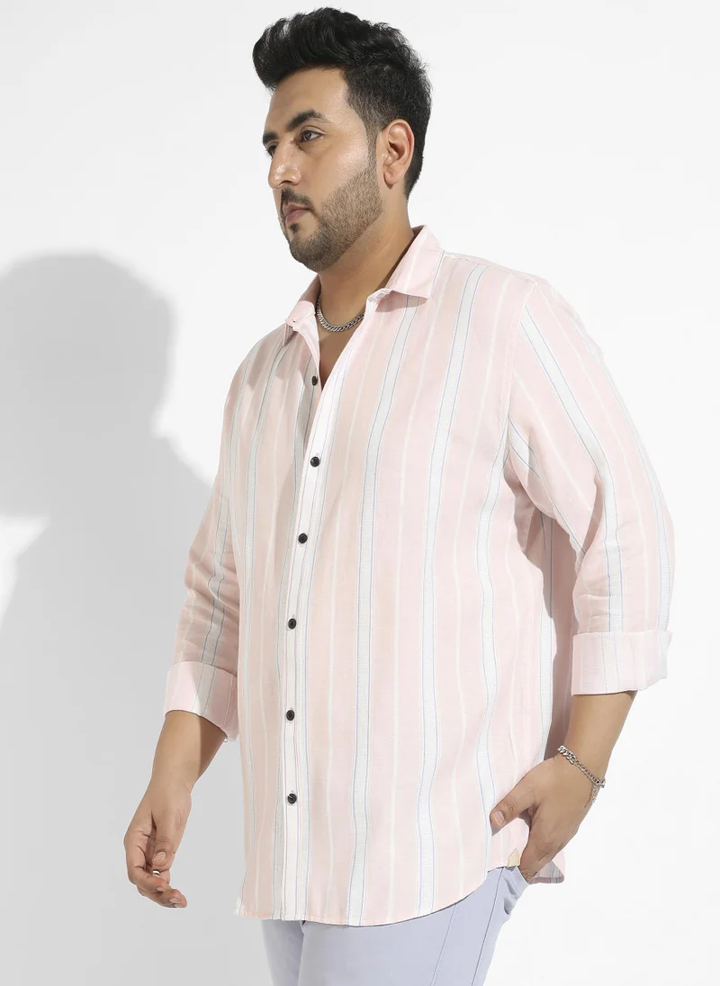 Instafab Plus Men's Light Pink Shadow Striped Shirt