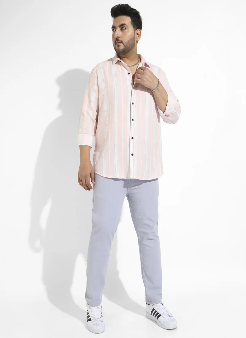 Instafab Plus Men's Light Pink Shadow Striped Shirt