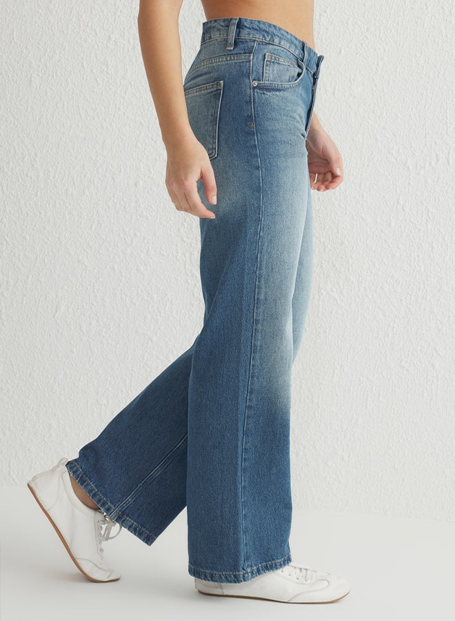 trendyol Blue More Sustainable Low Waist Wide Leg Jeans - Image 4