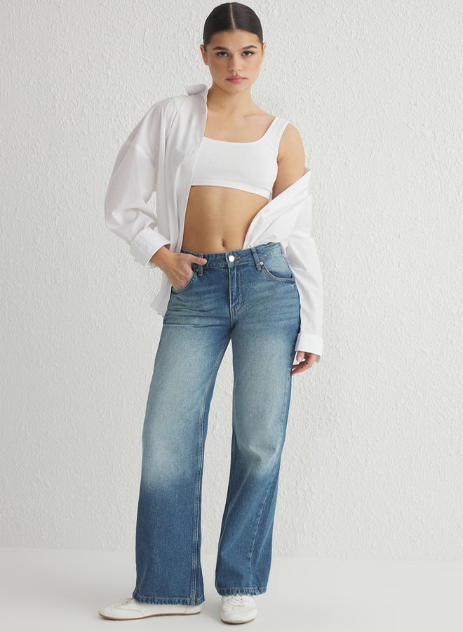 trendyol Blue More Sustainable Low Waist Wide Leg Jeans - Image 1
