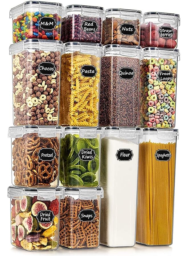 IAF Airtight Food Storage Containers Set, 14pcs BPA Free Plastic Dry Food Containers with Lids for Kitchen Pantry Organization and Storage, Include 20 Labels & Pen, Black - Image 1