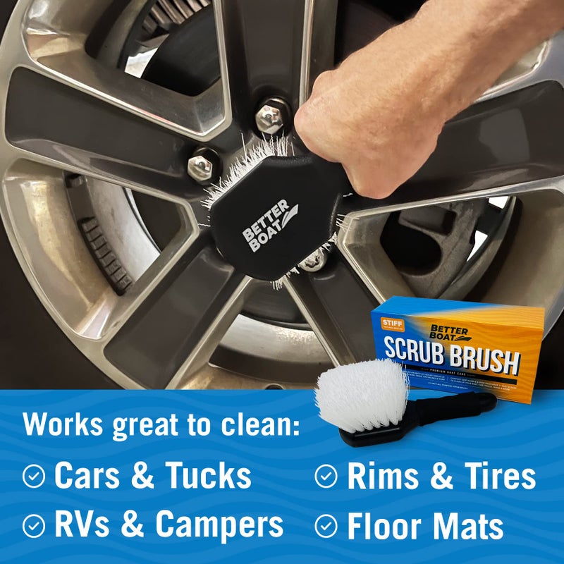 Better Boat Stiff Hand Scrub Brush, Short Handle Heavy Duty Tire and Wheel Cleaning Tool, Outdoor Boat Scrubber with Handle, Carpet Cleaner, All-Purpose Cleaning Brush - Image 2