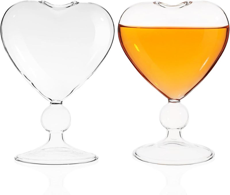 GALPADA Heart-shaped Glass Goblets 2pcs, Love Shape Wine Glasses for Wedding, Bar and Party Use, Elegant High Stem Drinkware for Cocktail and Red Wine - Image 1