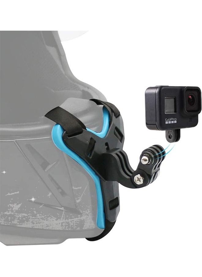 شاربدو خوذة دراجة نارية جبل الذقن لكاميرا GoPro المضادة للانزلاق والصدمات أسود أزرق  - Image 1