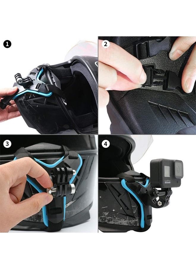 شاربدو خوذة دراجة نارية جبل الذقن لكاميرا GoPro المضادة للانزلاق والصدمات أسود أزرق  - Image 4