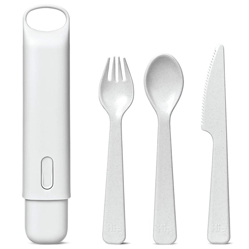 Hip Cutlery Set  Reusable Utensils with Portable Travel Case for Storage  Eatware for Lunchboxes Picnics Camping  More  BPA Free  Recyclable  Includes Knife Fork and Spoon  Cloud