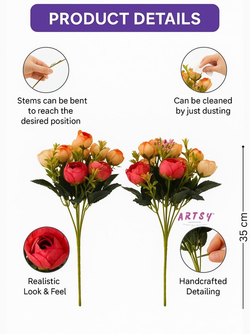 ARTSY® Artificial Flowers for home decoration dry peony rose Flower bunch For room decor, Office, for vase, pot filler, gifting, Craft, Without Vase, combo, Pack of 2 piece, 6 branches each, baby pink - Image 5