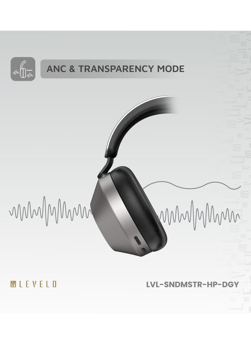 LEVELO - Sound Master Hybrid ANC Headphones with Smart Touch Panel & Google and Siri Assistant / ANC & Transparency Mode / Bluetooth Calling / Featherweight / Music Control / Type-C Port - Dusty Grey - Image 1