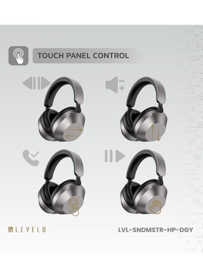 LEVELO - Sound Master Hybrid ANC Headphones with Smart Touch Panel & Google and Siri Assistant / ANC & Transparency Mode / Bluetooth Calling / Featherweight / Music Control / Type-C Port - Dusty Grey - Image 1