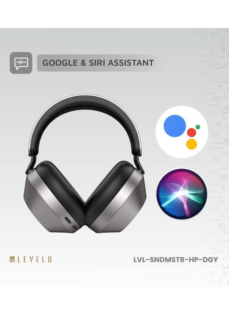 LEVELO - Sound Master Hybrid ANC Headphones with Smart Touch Panel & Google and Siri Assistant / ANC & Transparency Mode / Bluetooth Calling / Featherweight / Music Control / Type-C Port - Dusty Grey - Image 1