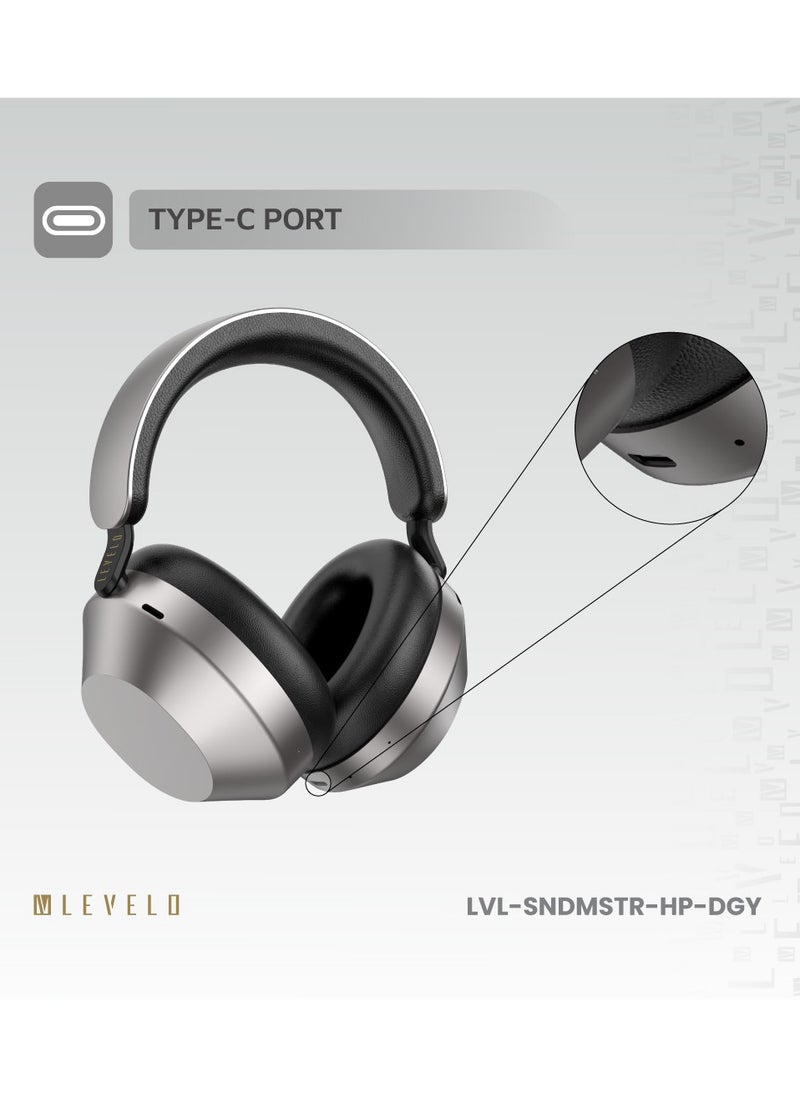 LEVELO - Sound Master Hybrid ANC Headphones with Smart Touch Panel & Google and Siri Assistant / ANC & Transparency Mode / Bluetooth Calling / Featherweight / Music Control / Type-C Port - Dusty Grey - Image 1