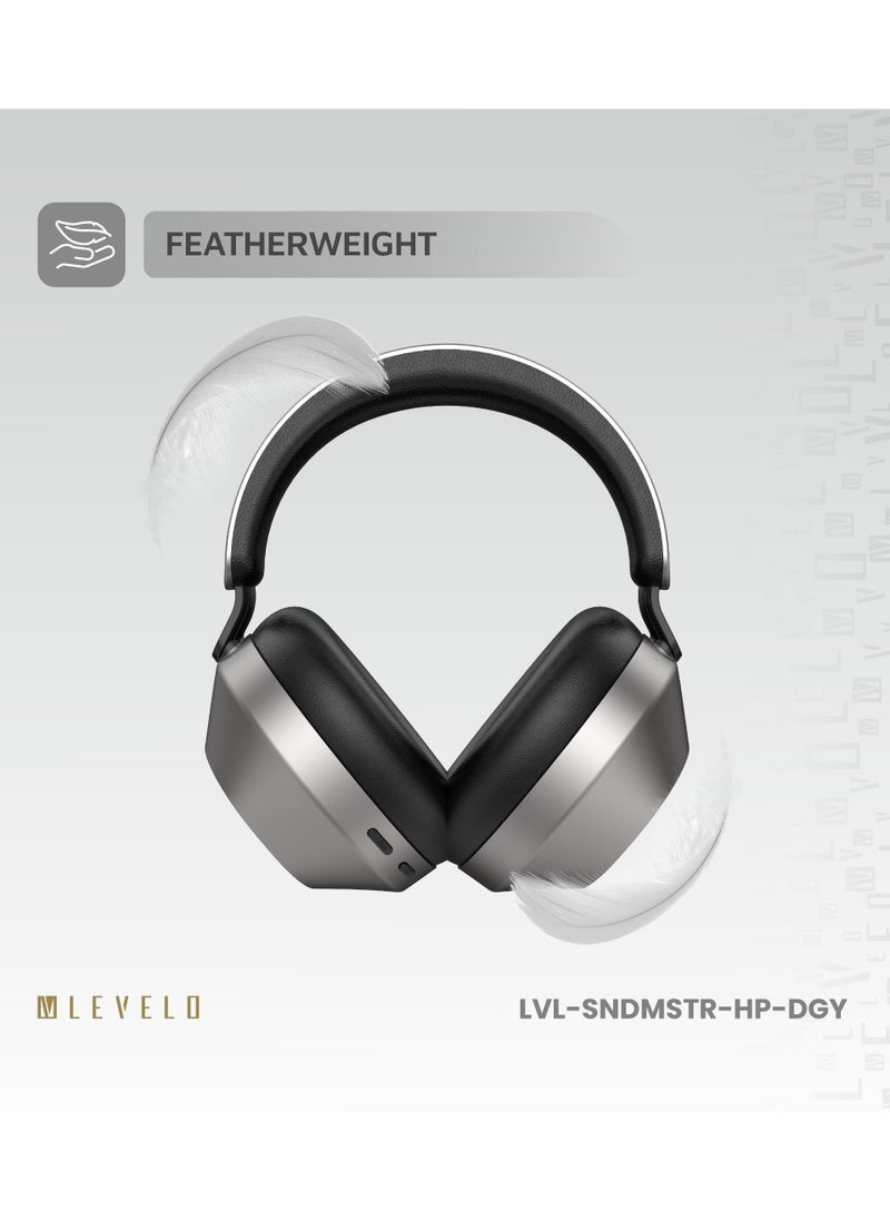 LEVELO - Sound Master Hybrid ANC Headphones with Smart Touch Panel & Google and Siri Assistant / ANC & Transparency Mode / Bluetooth Calling / Featherweight / Music Control / Type-C Port - Dusty Grey - Image 1
