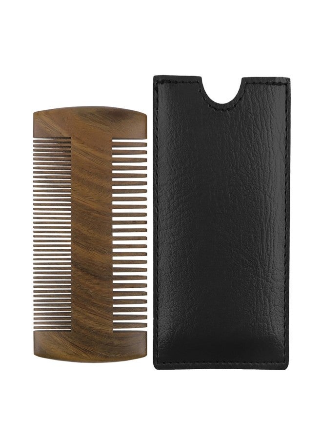 YOLCAR Beard Comb with Leather Case, Fine and Coarse Teeth, Pocket Wooden Beard Comb for Men, Premium Guajacwood - Image 1