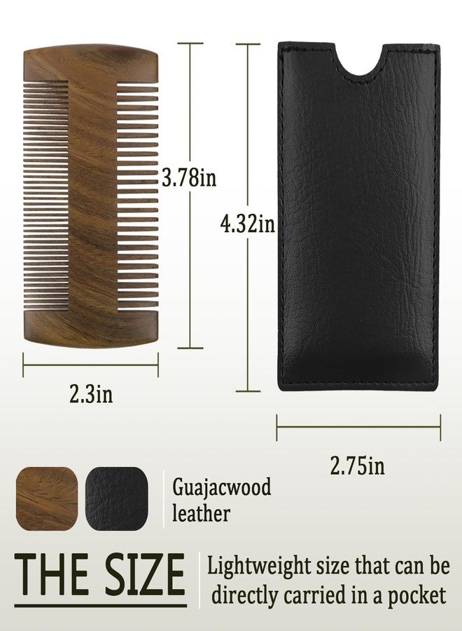 YOLCAR Beard Comb with Leather Case, Fine and Coarse Teeth, Pocket Wooden Beard Comb for Men, Premium Guajacwood - Image 2