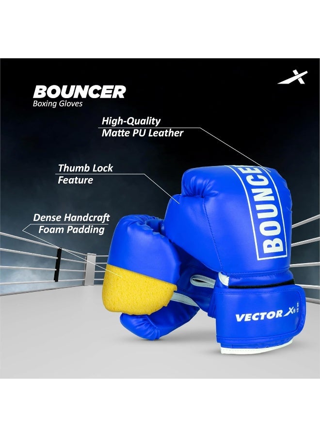 Vector X Bouncer PU Boxing Gloves – 10 OZ PU Leather, Foam Padding, Punching Gloves for Fitness & Training, Blue - Image 3