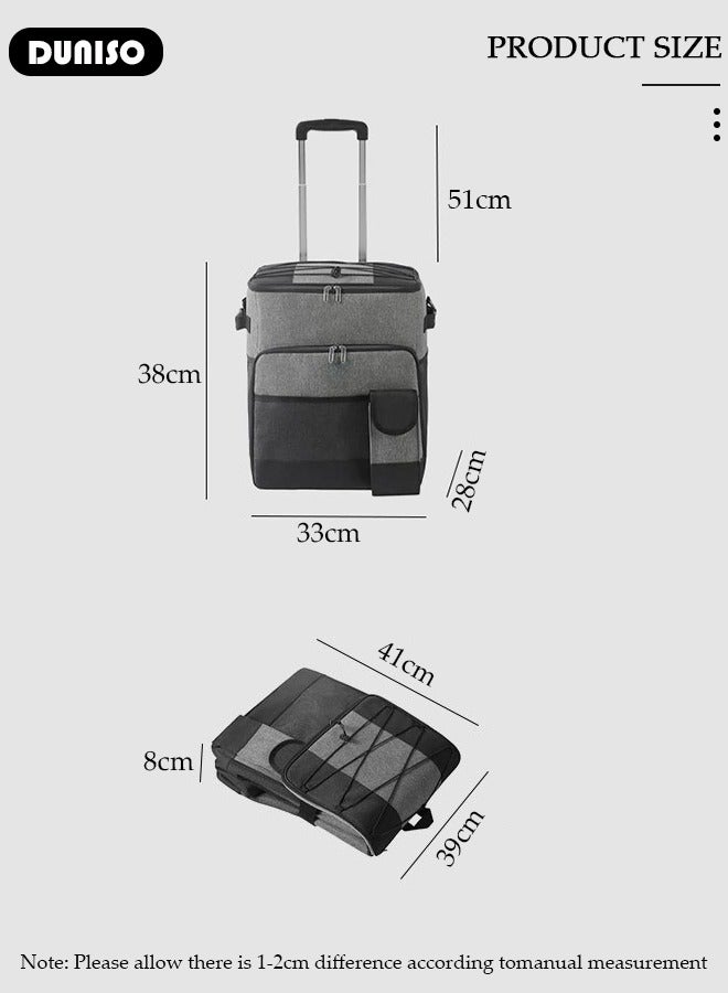 DUNISO Trolley Cooler Food Bag,Portable Cooler Bag Camping Thermal Insulation Storage Organizer Waterproof & Leakproof Keep Hot & Cold 35L Large Capacity with Pull Rod for Outdoor Travel Camping Picnic Hiking Fishing Beach  - Image 2