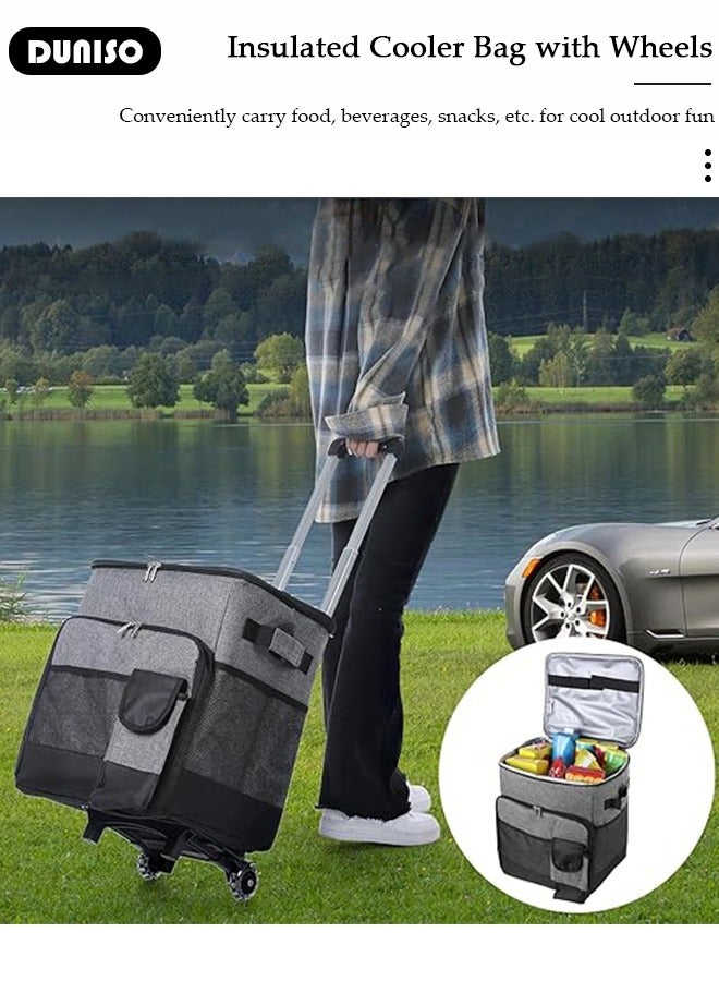 DUNISO Trolley Cooler Food Bag,Portable Cooler Bag Camping Thermal Insulation Storage Organizer Waterproof & Leakproof Keep Hot & Cold 35L Large Capacity with Pull Rod for Outdoor Travel Camping Picnic Hiking Fishing Beach  - Image 5