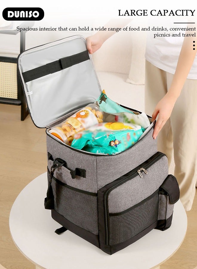 DUNISO Trolley Cooler Food Bag,Portable Cooler Bag Camping Thermal Insulation Storage Organizer Waterproof & Leakproof Keep Hot & Cold 35L Large Capacity with Pull Rod for Outdoor Travel Camping Picnic Hiking Fishing Beach  - Image 3