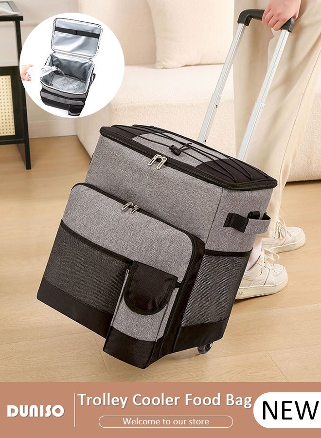 DUNISO Trolley Cooler Food Bag,Portable Cooler Bag Camping Thermal Insulation Storage Organizer Waterproof & Leakproof Keep Hot & Cold 35L Large Capacity with Pull Rod for Outdoor Travel Camping Picnic Hiking Fishing Beach  - Image 1