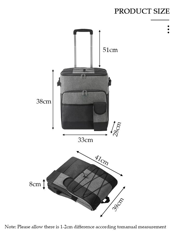 DUNISO Trolley Cooler Food Bag,Portable Cooler Bag Camping Thermal Insulation Storage Organizer Waterproof & Leakproof Keep Hot & Cold 35L Large Capacity with Pull Rod for Outdoor Travel Camping Picnic Hiking Fishing Beach - Image 2