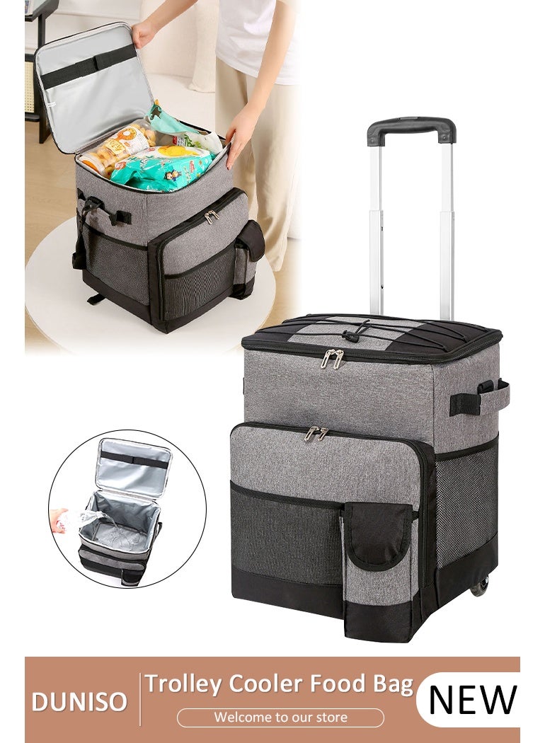 DUNISO Trolley Cooler Food Bag,Portable Cooler Bag Camping Thermal Insulation Storage Organizer Waterproof & Leakproof Keep Hot & Cold 35L Large Capacity with Pull Rod for Outdoor Travel Camping Picnic Hiking Fishing Beach - Image 1