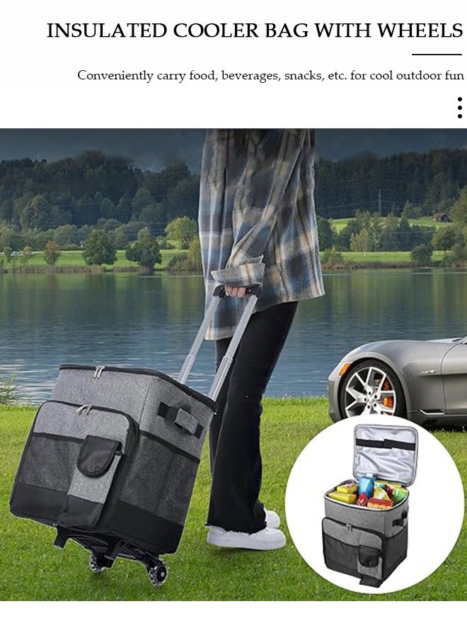 DUNISO Trolley Cooler Food Bag,Portable Cooler Bag Camping Thermal Insulation Storage Organizer Waterproof & Leakproof Keep Hot & Cold 35L Large Capacity with Pull Rod for Outdoor Travel Camping Picnic Hiking Fishing Beach - Image 5