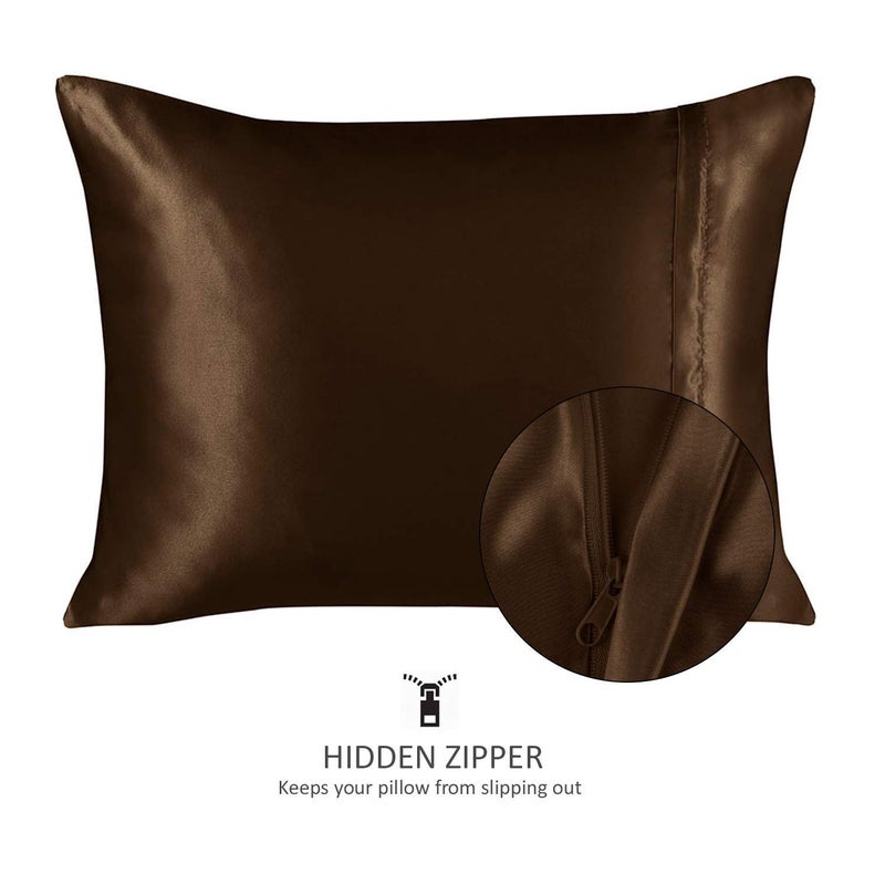 SHOPBEDDING ShopBedding Luxury Satin Pillowcase for Hair - King Satin Pillowcase with Zipper  Brown (Pillowcase Set of 2) - Blissford  - Image 2